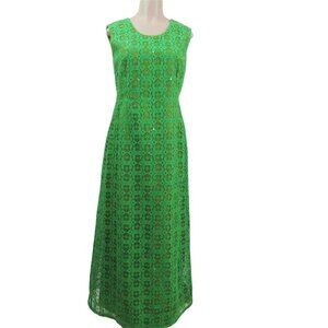 VTG 60s KELLY GREEN LACE Retro MOD M L Mad Men Demure Maxi Fairy Party dress